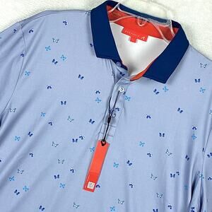 Redvanly Polo Shirt Mens L Blue Fullerton Butterfly AOP Performance Golf Preppy